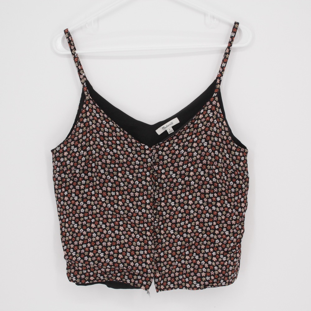 Madewell Women's Black Floral Button Front Cami Tank Top Size 8